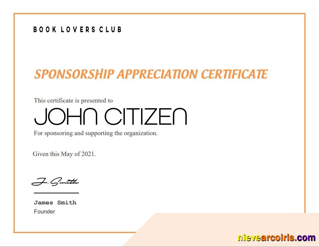 USA Sponsorship Appreciation certificate